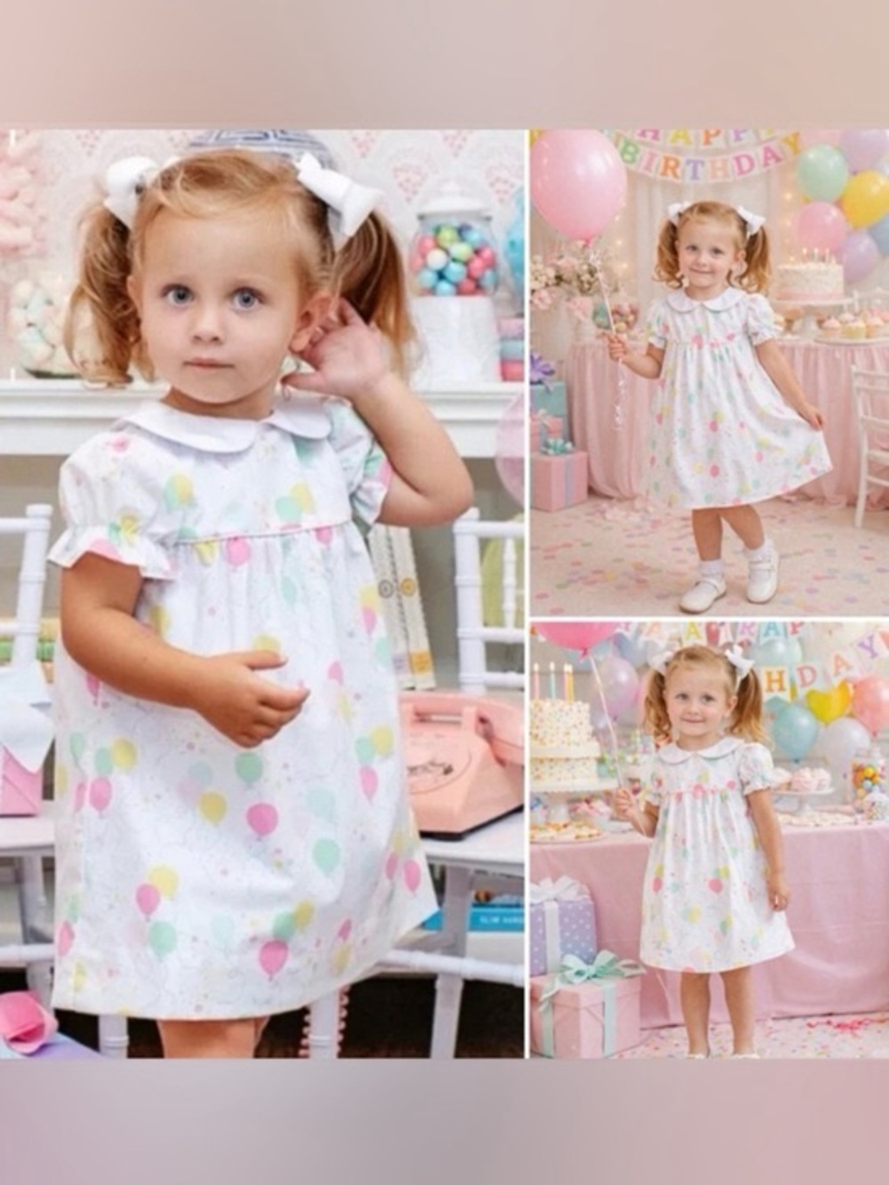 Beaufort Bonnet Company Girls 4T Balloon Celebration Print Dress Collar
